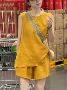 Shalldoer | Summer Fashion Anti-Aging Womens High-Waist Short-Sleeve Back-Laceout Two-Piece Set Elegant Youthful Style Round Neck Short-Sleeve