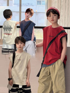 Summer Style Boys Sleeveless Vest Childrens Clothing Cotton round Neck No Sleeve T-Shirt Trendy Shoulder Pad for Kids