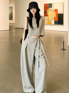 LIRUSHAN | Old Money Style Sleeveless Top and Wide Leg Pants Womens Outfit Set Summer 2026 New Korean Style
