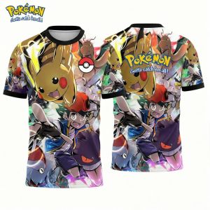 Bandai | Summer 2026 Pokemon "Thunder Evolutionary Chain" Blood Sports Themed 3D Printed Breathable T-shirt Adult Parent-child Top