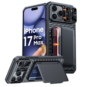 For iPhone 17 Pro Max With Card Holder Sliding Camera Cover And Stand Phone Case Anti-Fall PC+TPU Wallet Case-Gold