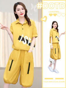 Casual Loose Sportswear Set Womens plus Size Stylish Summer New Slimming Shorts Two Piece Set High Waist Five Inch Pants