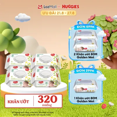 [17-24.08 GIẢM THÊM 90K] Combo 4 gói Khăn giấy ướt cho trẻ sơ sinh HUGGIES 80 miếng không mùi
