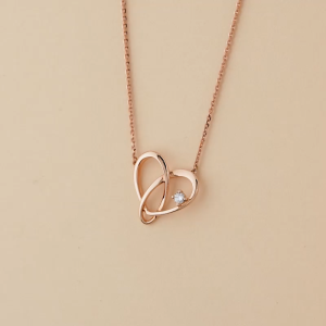 Chow Sang Sang 周生生 Promessa Love Knot 18K Rose Gold Heart Diamond Necklace 47cm 93203N