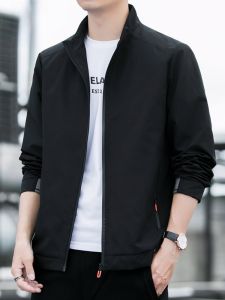 ROMON | Loose Fit Mens Jacket Short Style Stand Collar Windproof Fashionable Urban Youth Polyester Fiber Long Sleeve Zipper Closure