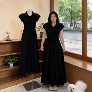 Slimming and Youth-Reviving Plus Size Set Polo-collar Short-sleeve Top with Skirt
