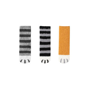 3 Pairs Of Cute Cartoon Printed Cat Claws Women In Autumn And Winter Warm And Fluffy Mid Tube Socks