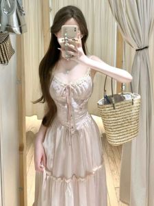 CHANGTONG | French Style Elegant Pink Summer Design Aesthetic Minimalist Waist-defining Fairy-like Dress