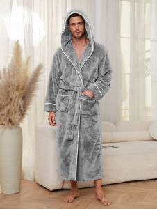 Autumn and Winter Comfortable Cotton Flannel Luxury Open Weave Couples Sleepwear Mens Warm Bathrobe Sleepwear Nightwear