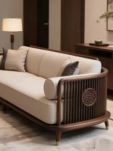 North America Black Walnut Solid Wood Traditional Aesthetic Living Room Double Seat Sofa Homestay Hotel Lobby New Chinese Style