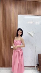 Váy Maxi Bo Chun Cup Nguc Nơ To Ôm Body Dáng Dài Chất Liệu Thô Hàn Set đồ đi biển QUYN.129