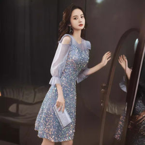 Female Glitter Evening Dress 2025 feminine Petite Luxury Niche Host Engagement Bridesmaid Dresses Wedding Prom Gown For Women