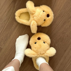Dép Bông Gối Hình Gấu Dễ Thương Ấm Áp Chống Trượt Đế Dày Đế Trong Nhà Mùa Đông 2025 Phong Cách Hoạt Hình Thương Hiệu Mới