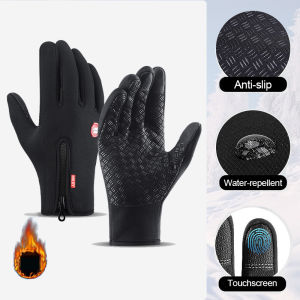 Winter MTB Gloves Warm Cycling Black Men Women Water-Repellent Gloves Anti-Slip Skiing Touchscreen Camping Hiking Zipper Gloves