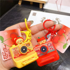Creative Healing Cherry Bear Luminous Instant Camera Keychain Toy Couple Bag Decorations Gifts Plastic Hardware Material