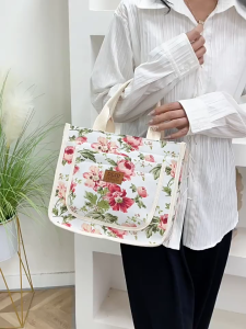 BIMI Large Capacity Floral Print Lunch Bag Thermal Handbag Thickened Thermal Insulation Bag Fashion Waterproof Insulated Bag Women