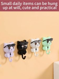 Cat Hooks Wall Hooks Cute Cat Key Hook With Sunglasses Adhesive Coat Hooks Key Holder For Wall Decoration可爱猫咪带墨镜卡通挂钩