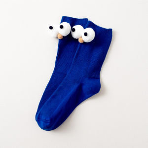 ถุงเท้าผู้หญิงลายการ์ตูน ถุงเท้าคอตตอนสีลูกกวาด ถุงเท้าเอวสูง 3 มิติ ตาโต ถุงเท้าลำลอง ถุงเท้าผ้าฝ้ายระบายอากาศได้ดี