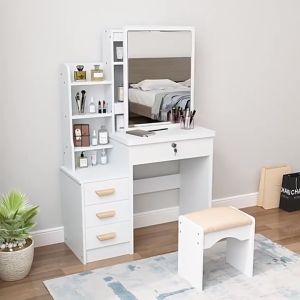 BMZAR Dressing Table With Mirror LED Makeup Comestic Tables Set Meja Solek With Drawer Makeup Cosmetic Table Vanity Dressing Table 多功能梳妆台