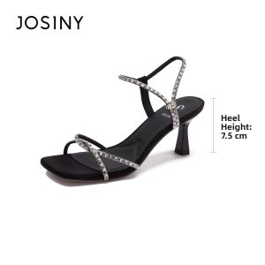 Josiny | Elegant Square Toe Rhinestone High Heels Sandals