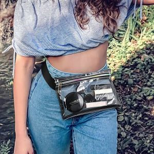 PVC transparent min waist belt bag front zipper pocket out portable dust storage fashion pvc bag for women