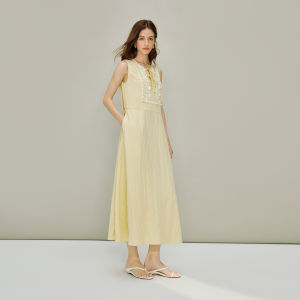 INMAN | Embroidered Sleeveless Dress Long Sweet Belted