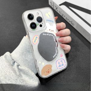 Applicable to Apple 15 Phone Case Transparent Iphone15promax Cartoon Bear 14pro Geometric Mirror Corrugated Shell plus Cute 13pro Silicone 12promax All-Inclusive Drop-Resistant IP11