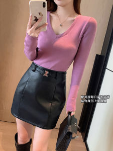 High Waist Black Leather Mini Skirt Womens Spring Autumn New Style Wrap around Skirt Short Length Half Body Skirt