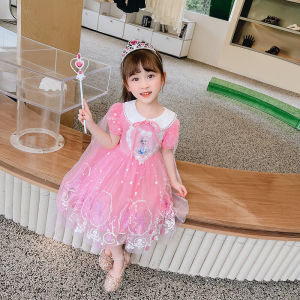 Elsa Princess Dress Girls Summer Short Sleeve Clothing Ice Princess Costume Childrens Party Dress Korean Style Cotton Skirt