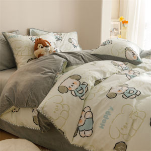 Skin-Friendly Fleece Duvet Cover Single Bedding Cover Warmth Quilt Envelope Pillowcase Four-Piece Set for Autumn And Winter
