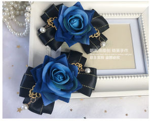 Gothic Dark Blue And Red Rose Hairpin Shoe Clip Vintage Accessory Black Hair Ornament Satin Material Fresh out Original Design