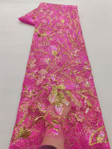 African Sequins Net Lace Fabric 2.5 Yards High-Quality Nigerian French Mesh Tulle Lace For Luxury Wedding Party Dresses Sewing