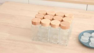 6/12/24pcs Glass Spice Jars with Bamboo Lids Or Metal Lids Include 4oz Square Spice Containers Minimalist Spice Labels Stickers