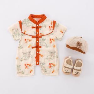 Summer Outfit Baby Boy Romper Short Sleeve Cotton Princess Style Floral Print A-Line Skirt Dress for 1 Year Old Birthday