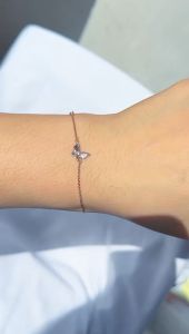 Gelang Emas Asli Kadar 750 75 17K RoseGold Love Kupu2 Kunci Pink Serut Set Rantai Tangan