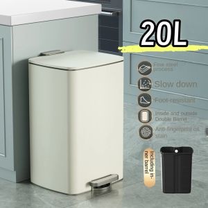 20L Square stainless metal bathroom trash bin with pedal soft close Toilet garbage bin space saver
