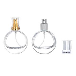 25ML Empty Glass Perfume Bottle Gold Silver Spary With Cover Flat Round Perfume Vial Portable Refillable Packing