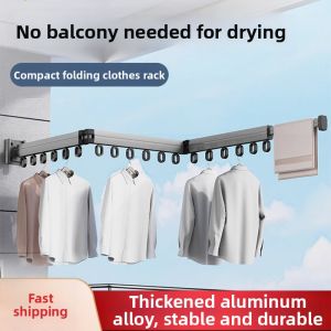Suction Foldable Wall Mounted Drill-Free Invisible Extending Clothes Drying Rod