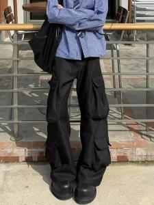 Quần Dài Công Sở Nam Phong Cách Mỹ Nhiều Túi Dáng Rộng Thường Ngày Mùa Xuân Thu Quần Dài Họa Tiết Vải Polyester