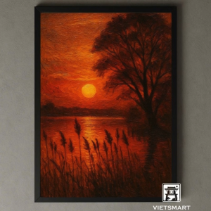 Tranh Nghệ thuật "Hoàng Hôn Trên Hồ" VIETSMART ART - Acrylic 45 x 60cm