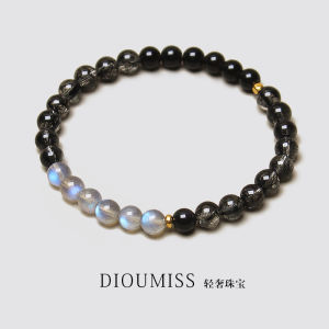 DIOUMIEE [Lanye] Natural Black Hair Crystal Hand String Grey Moonlight Obsidian Stone Bracelet Light Luxury 18k Original Mens and Womens Style Increases Career Luck Reduces Negative Energy Beneficial for Physical Health Devils Evil and Turns Evil