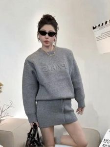 Bộ Đồ Hai Mảnh Dày in Chữ 3D Phong Cách Hàn Quốc Áo Len Và Chân Váy Ngắn Thời Trang Mùa Đông Mới Cho Nữ