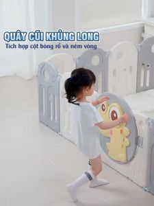 (Free ship Hà Nội HCM+bảo hành 2 năm)Quây cũi gấp gọn khủng long có cột bóng rổ và ném vòng BR9502