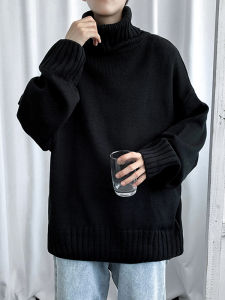 Hong Kong Style Knitted Undershirt Turtleneck Sweater Mens Autumn and Winter Loose and Lazy Style Pullover Thickening Retro Japanese Outerwear