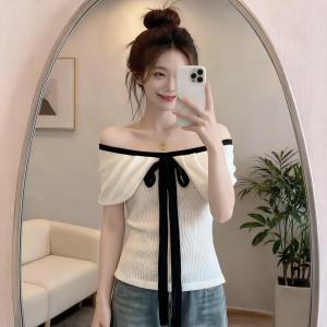 Off-Shoulder French Style Bow T-shirt Plus Size