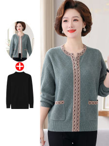 Áo Khoác Ngắn Tay Dài Thời Trang Xuân Thu Cho Phụ Nữ Trung Niên Mẹ Áo Chui Đầu Cổ Tròn Dáng Rộng Có Túi Hai Mảnh