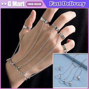 ⭐【LazTop Seller】Punk Geometric Silver Color Chain Wrist Rings for Women Men Charm Hip Hop Chain Open Rings Set Couple Fashion Jewelry CYB-Geometric-Wrist-Bracelet
