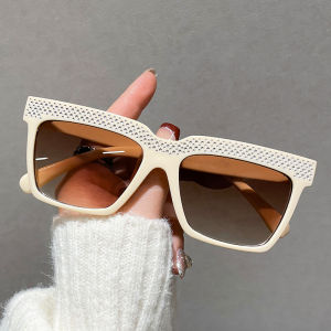 JN IMPRESSION Hip Hop Features Steel Bead Embellished Sunglasses Fashion Travel Square Frame Sunshade Sunglasses
