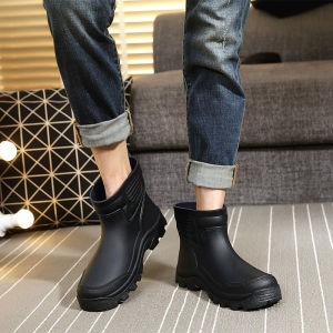 Taiwanese Short Tube Rain Boots Thick Bottom Waterproof Plastic Shoes for Washing Cars And Fishing Adult Rubber Shoes
