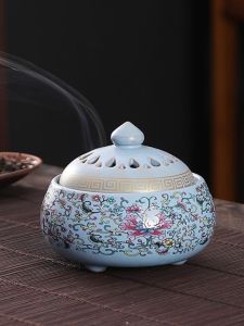 Retro Enamel Ceramic Incense Burner Tower Home Indoor Tea Ceremony Creative Sandalwood Incense Holder Stand Enamelware